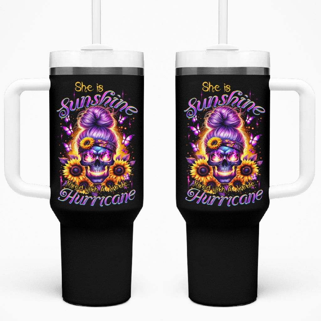 Sunflower Skull Tumbler With Handle She Is Sunshine Mixed With A Little Hurricane