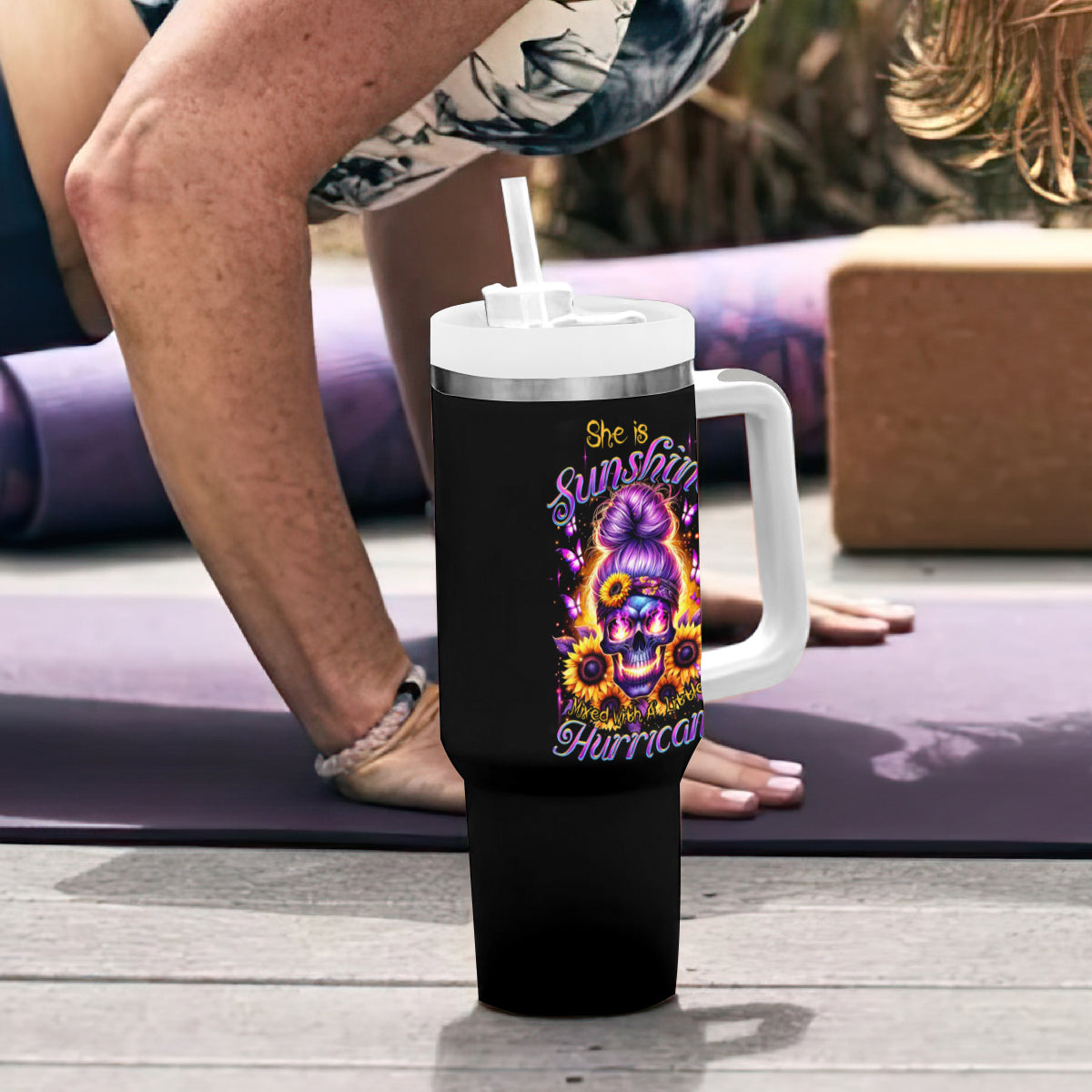Sunflower Skull Tumbler With Handle She Is Sunshine Mixed With A Little Hurricane