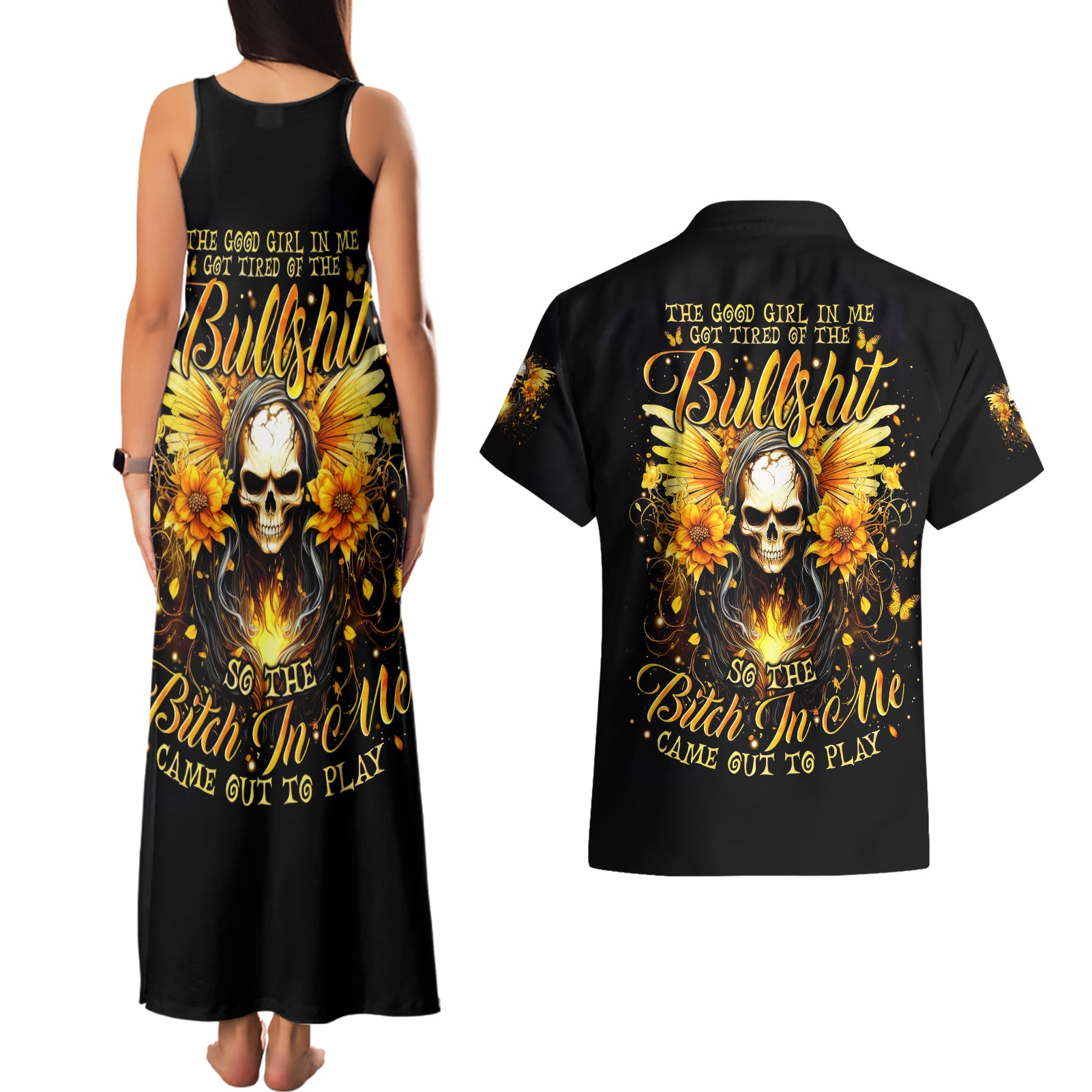 Fairy Skull Couples Matching Tank Maxi Dress and Hawaiian Shirt The Good Girl In Me Got Tired Of The Bullshit