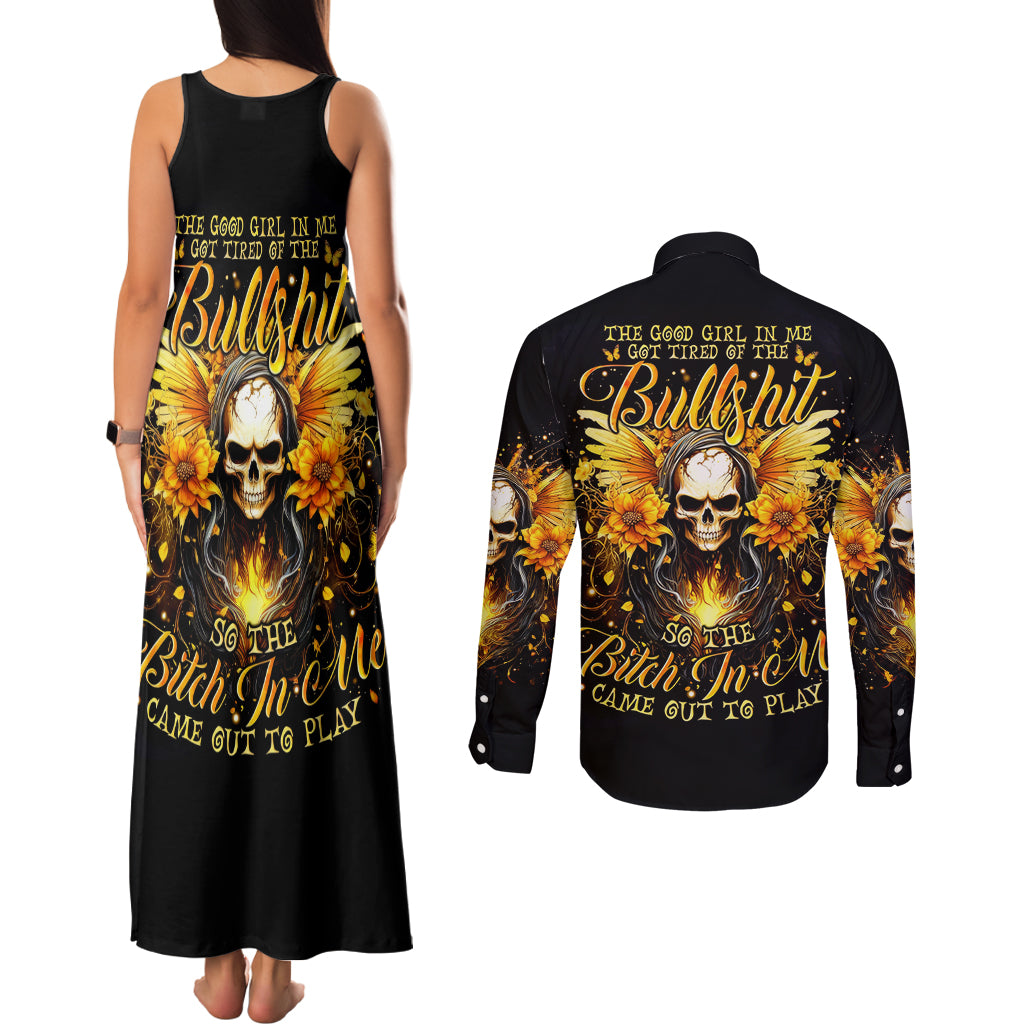 Fairy Skull Couples Matching Tank Maxi Dress and Long Sleeve Button Shirt The Good Girl In Me Got Tired Of The Bullshit