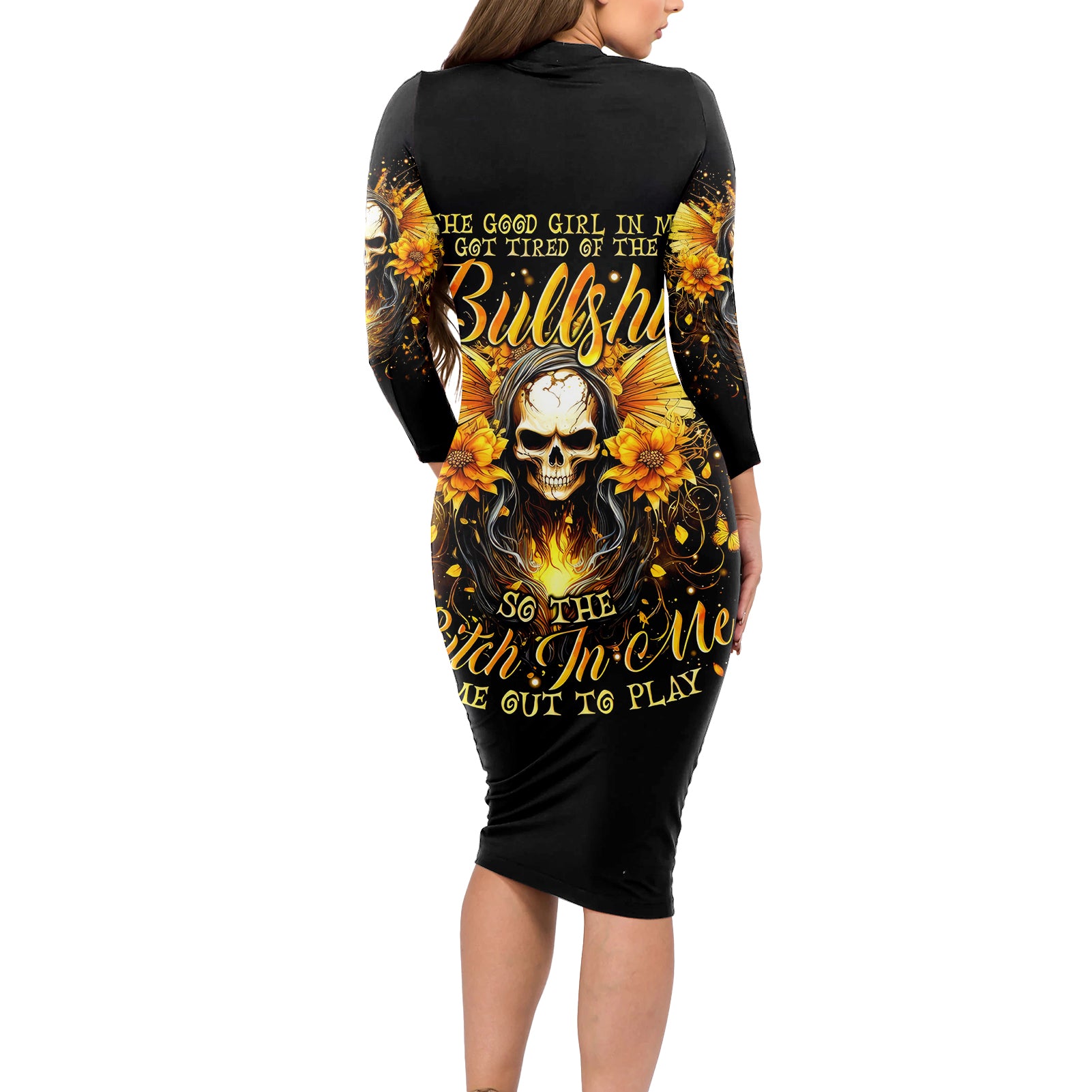 Fairy Skull Long Sleeve Bodycon Dress The Good Girl In Me Got Tired Of The Bullshit