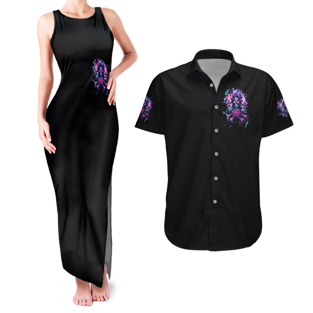 Flower Skull Couples Matching Tank Maxi Dress and Hawaiian Shirt Stuck Between IDK IDC