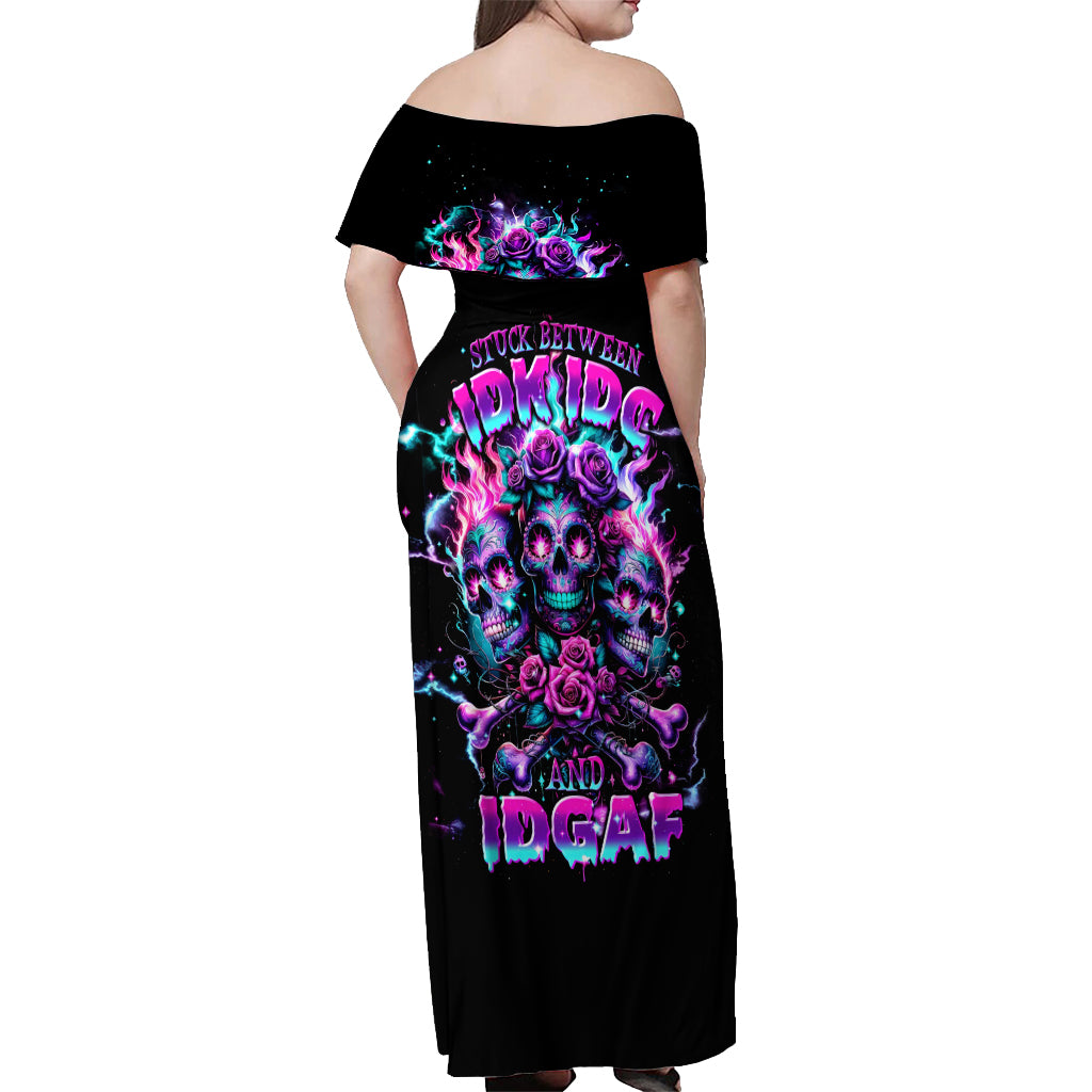 Flower Skull Off Shoulder Maxi Dress Stuck Between IDK IDC