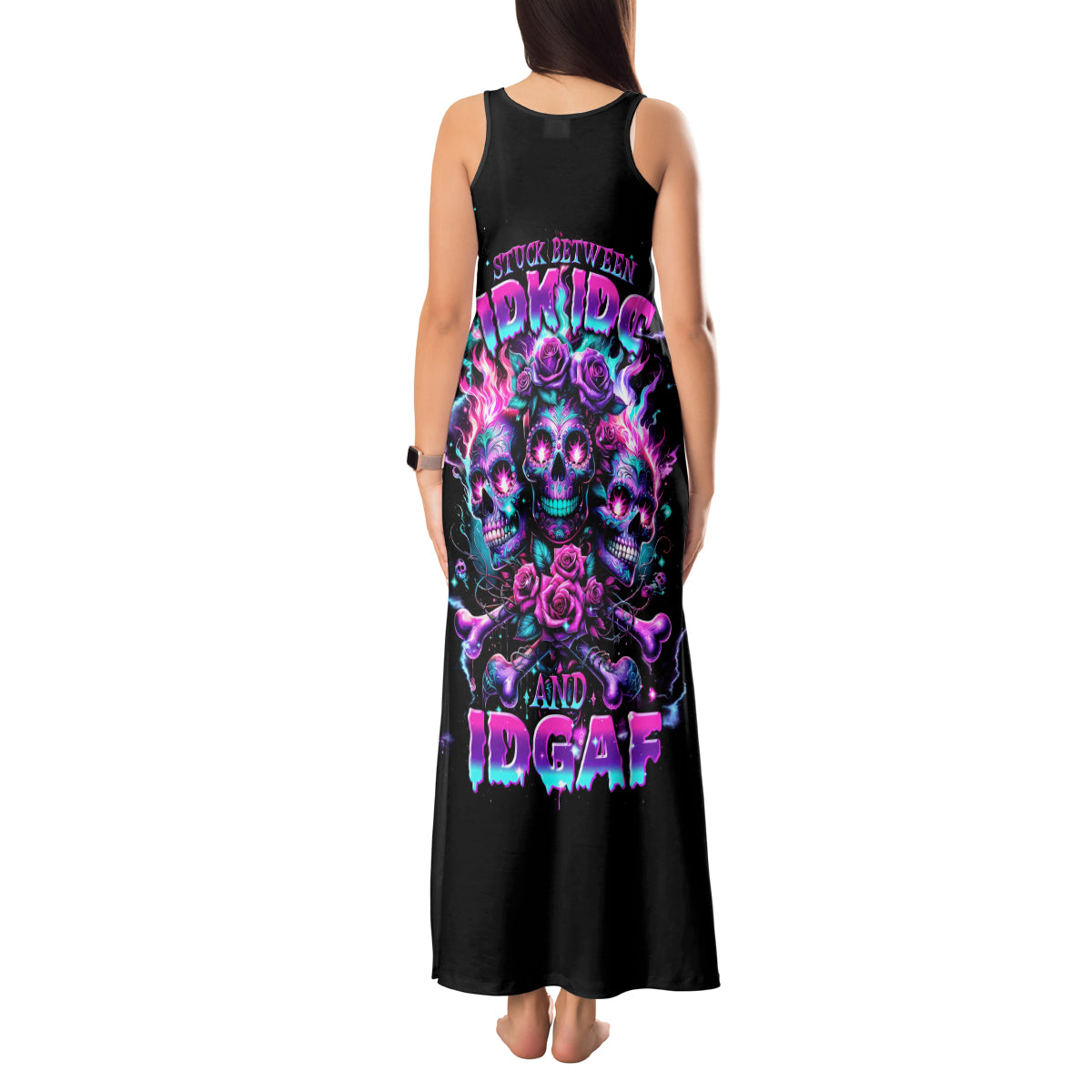 Flower Skull Tank Maxi Dress Stuck Between IDK IDC