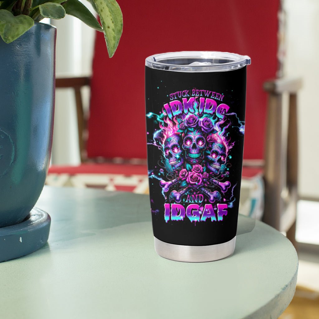 Flower Skull Tumbler Cup Stuck Between IDK IDC