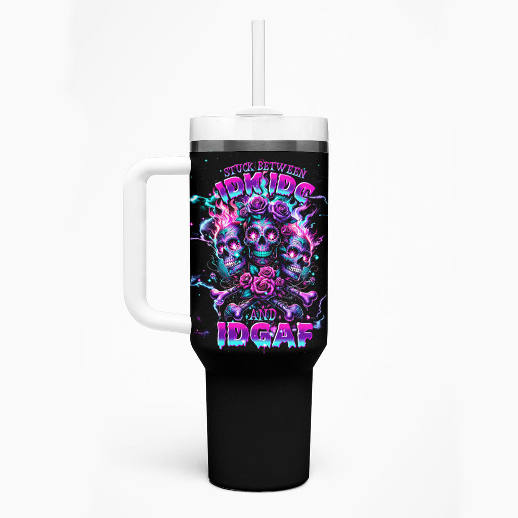 Flower Skull Tumbler With Handle Stuck Between IDK IDC