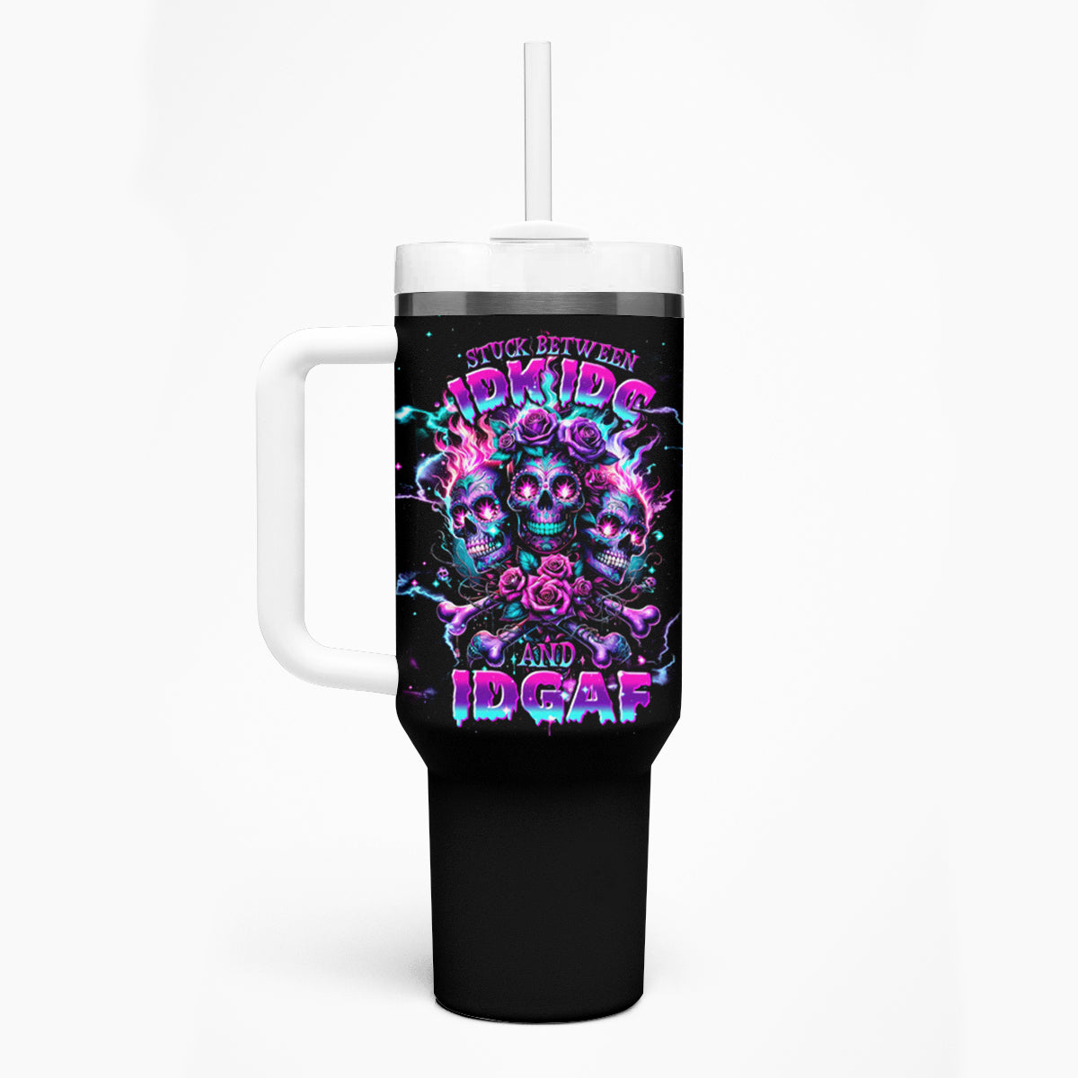 Flower Skull Tumbler With Handle Stuck Between IDK IDC