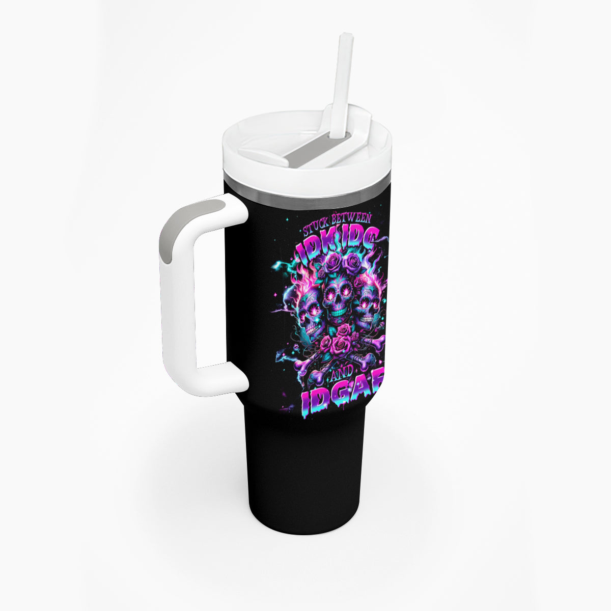 Flower Skull Tumbler With Handle Stuck Between IDK IDC