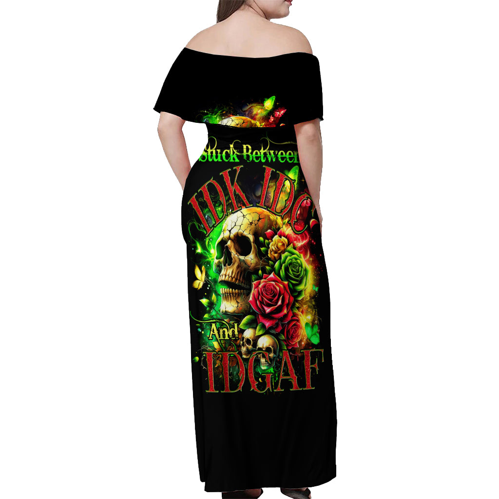 Rose Skull Off Shoulder Maxi Dress Stuck Between IDK IDC