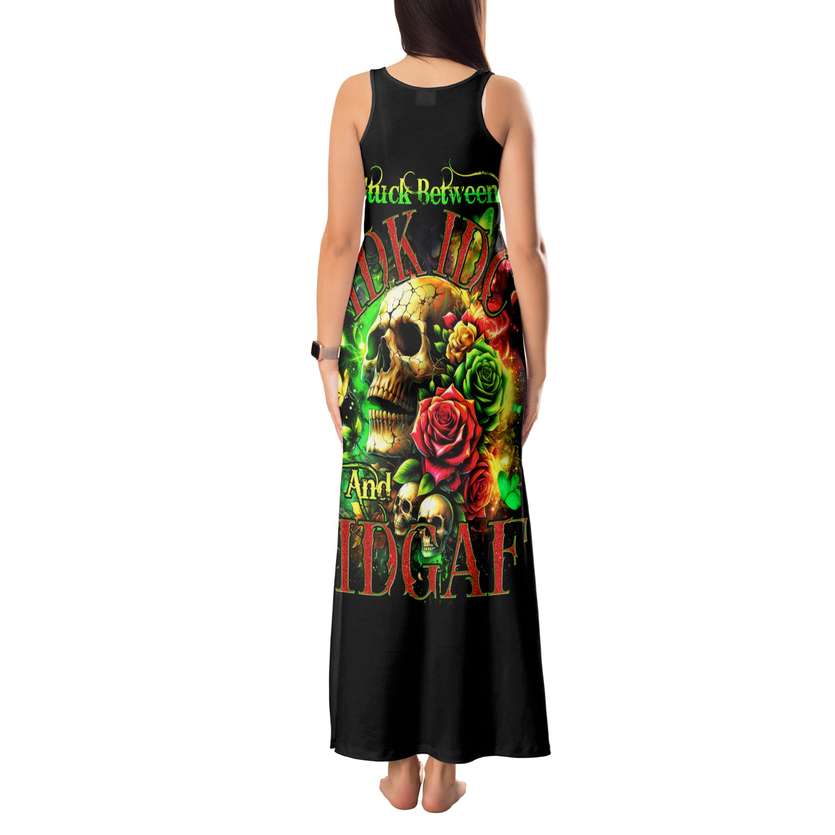 Rose Skull Tank Maxi Dress Stuck Between IDK IDC
