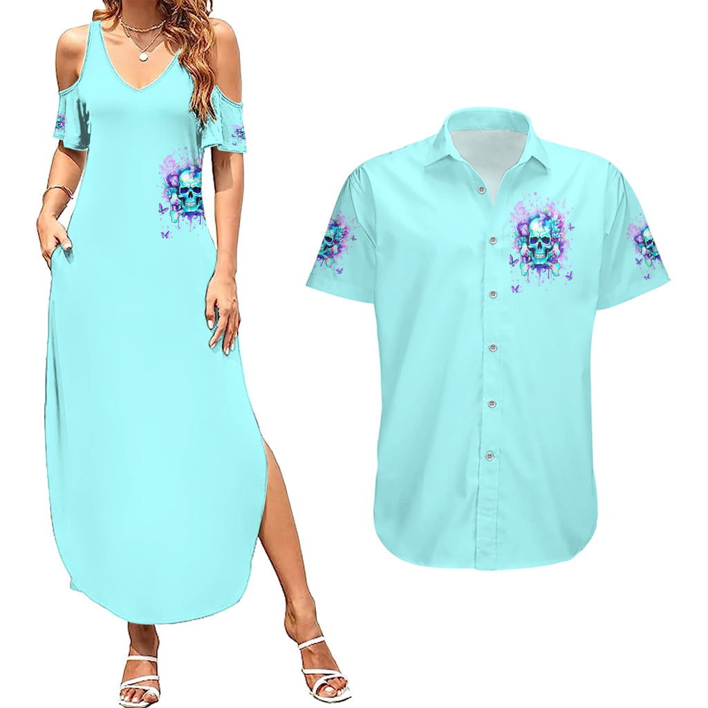 Flower Skull Couples Matching Summer Maxi Dress and Hawaiian Shirt I'm A Bitch With A Low Bullshiit Tolrange Don't Try Me