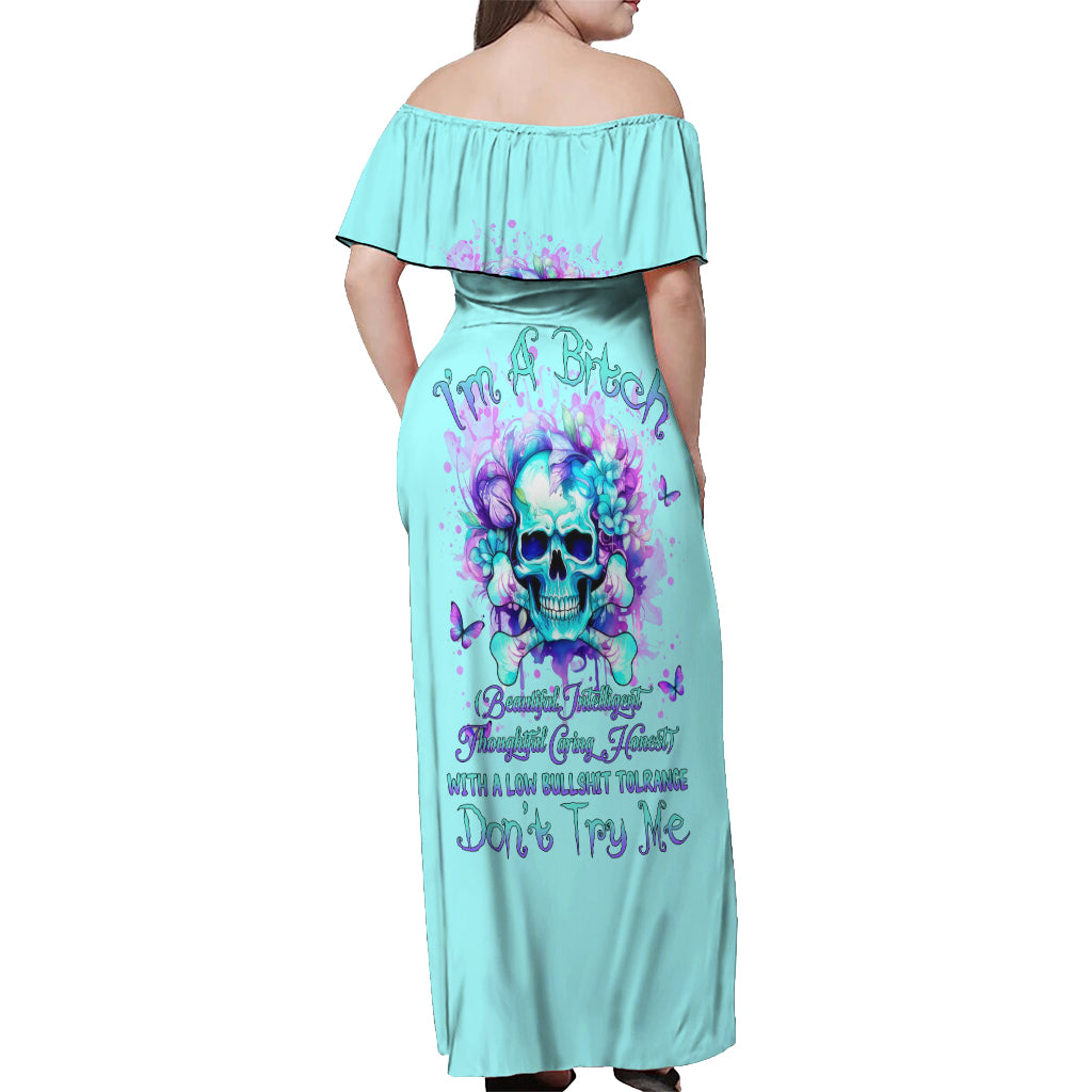 Flower Skull Off Shoulder Maxi Dress I'm A Bitch With A Low Bullshiit Tolrange Don't Try Me