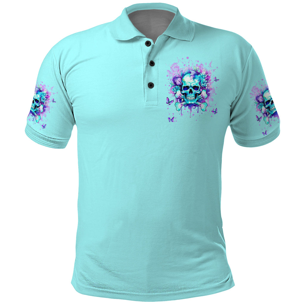 Flower Skull Polo Shirt I'm A Bitch With A Low Bullshiit Tolrange Don't Try Me