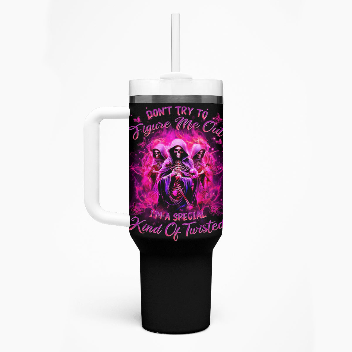 Witch Skull Tumbler With Handle Don't Try To Figure Me Out I'm A Special Kind Of Twisted