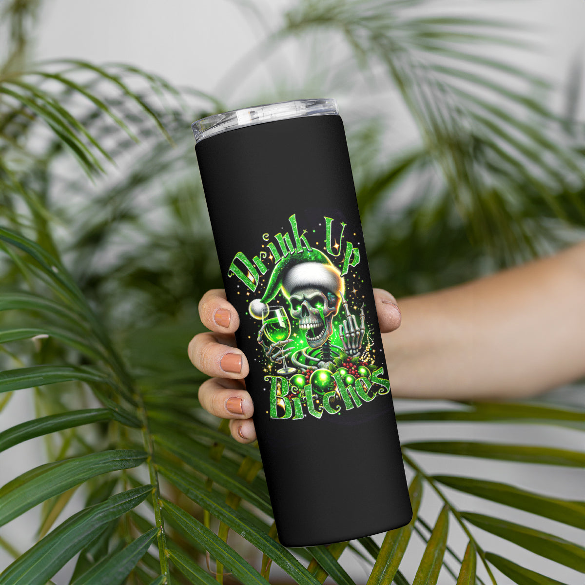 Christmas Skull Skinny Tumbler Drink Up Bitches