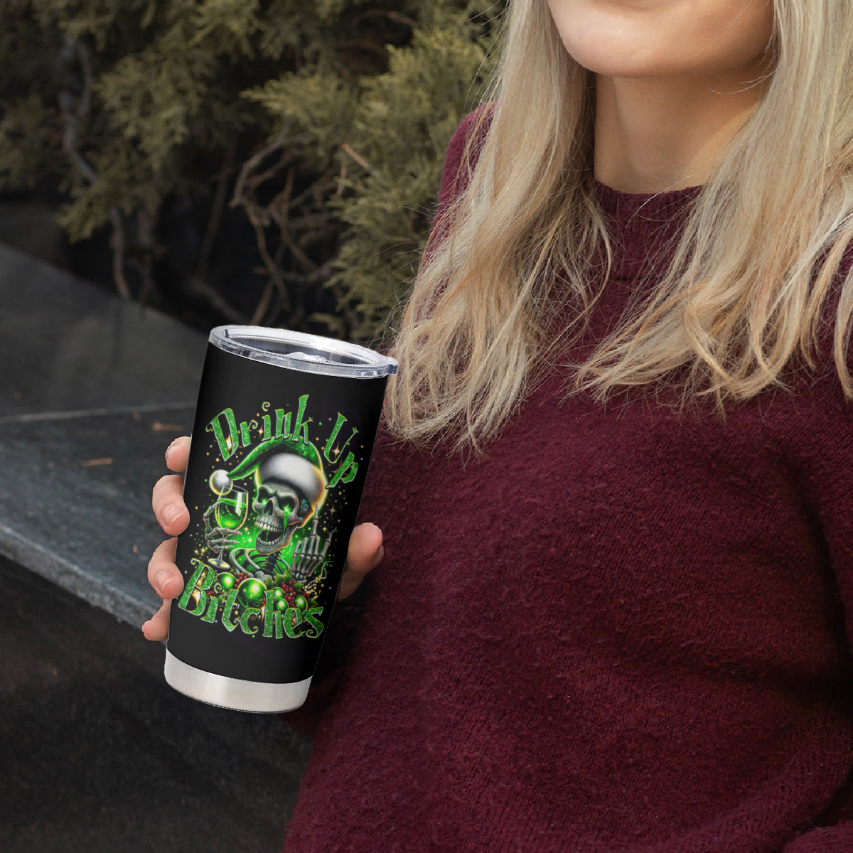 Christmas Skull Tumbler Cup Drink Up Bitches