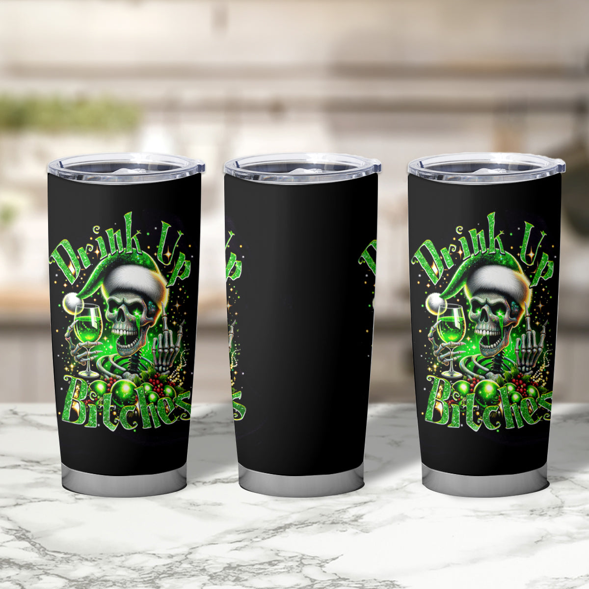 Christmas Skull Tumbler Cup Drink Up Bitches