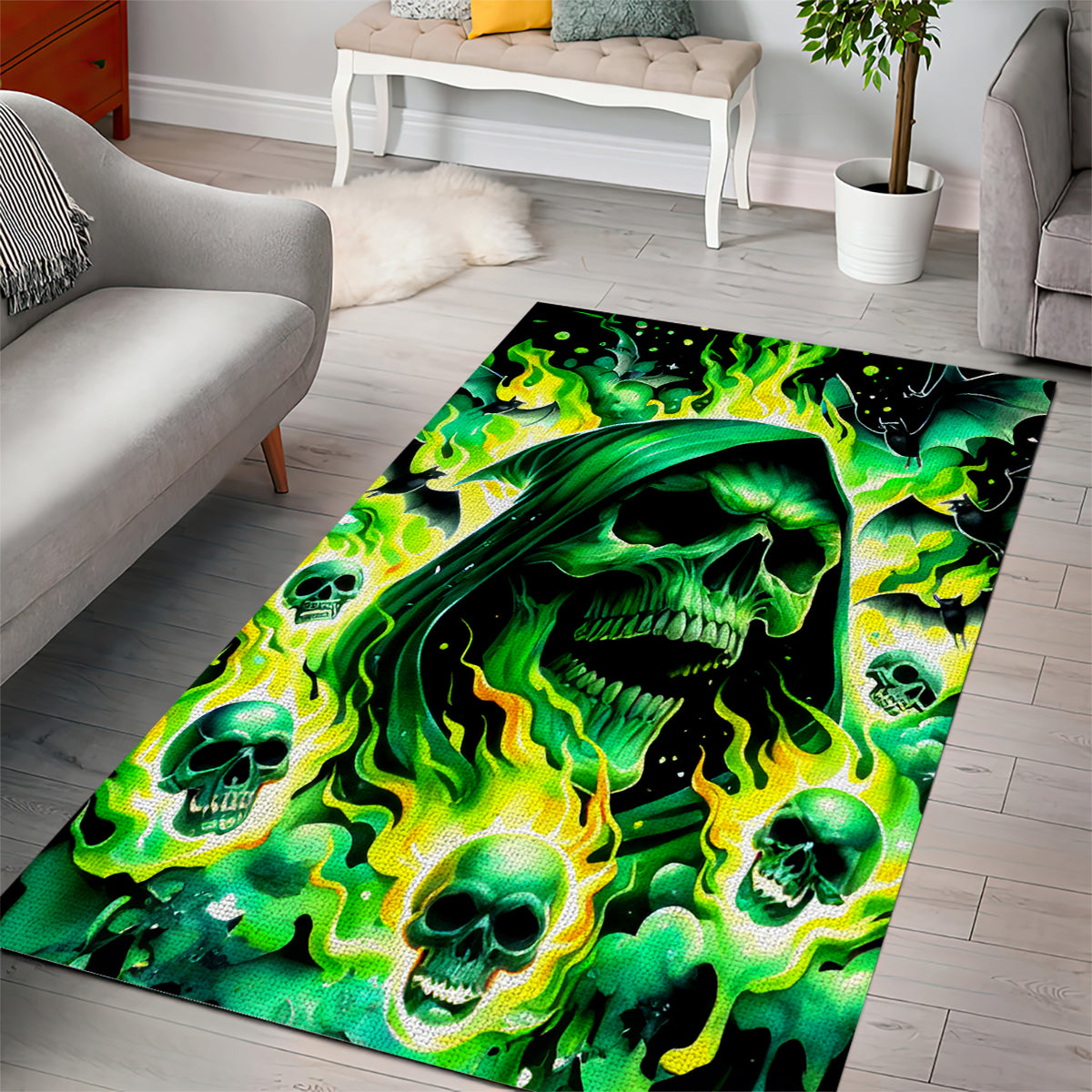 Flame Skull Area Rug Heaven Don't Want Me Hell Afraid I Take Over DT01