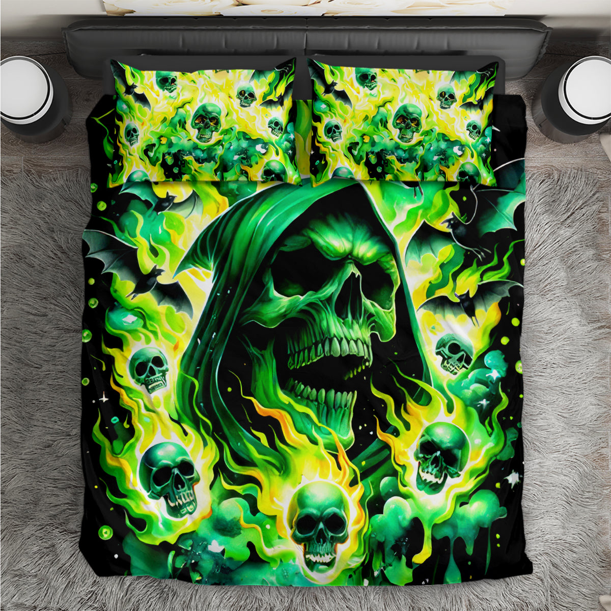 Flame Skull Bedding Set Heaven Don't Want Me Hell Afraid I Take Over DT01