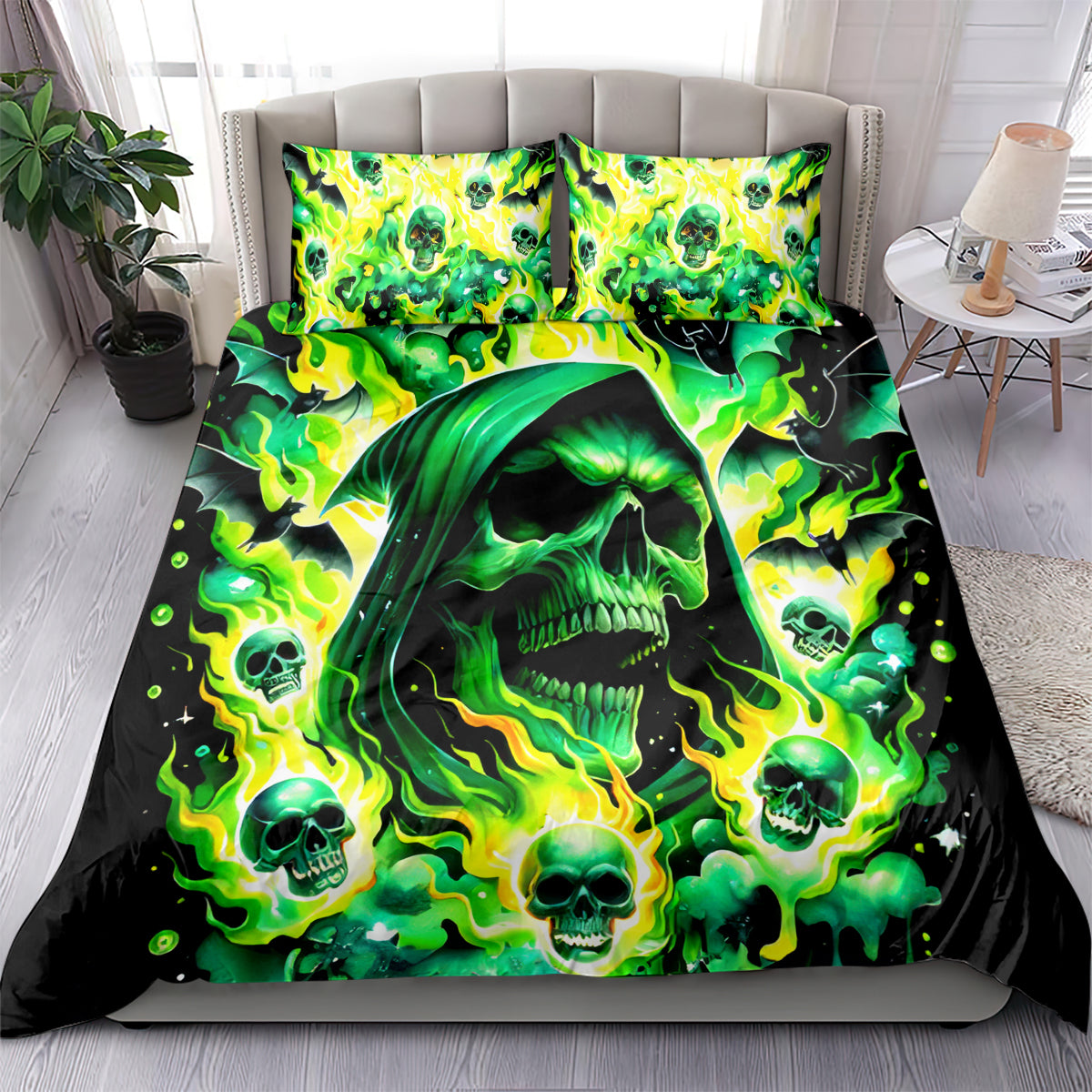 Flame Skull Bedding Set Heaven Don't Want Me Hell Afraid I Take Over DT01