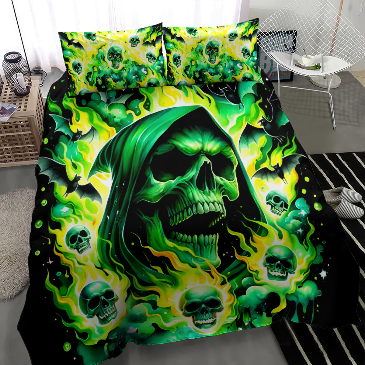 Flame Skull Bedding Set Heaven Don't Want Me Hell Afraid I Take Over DT01