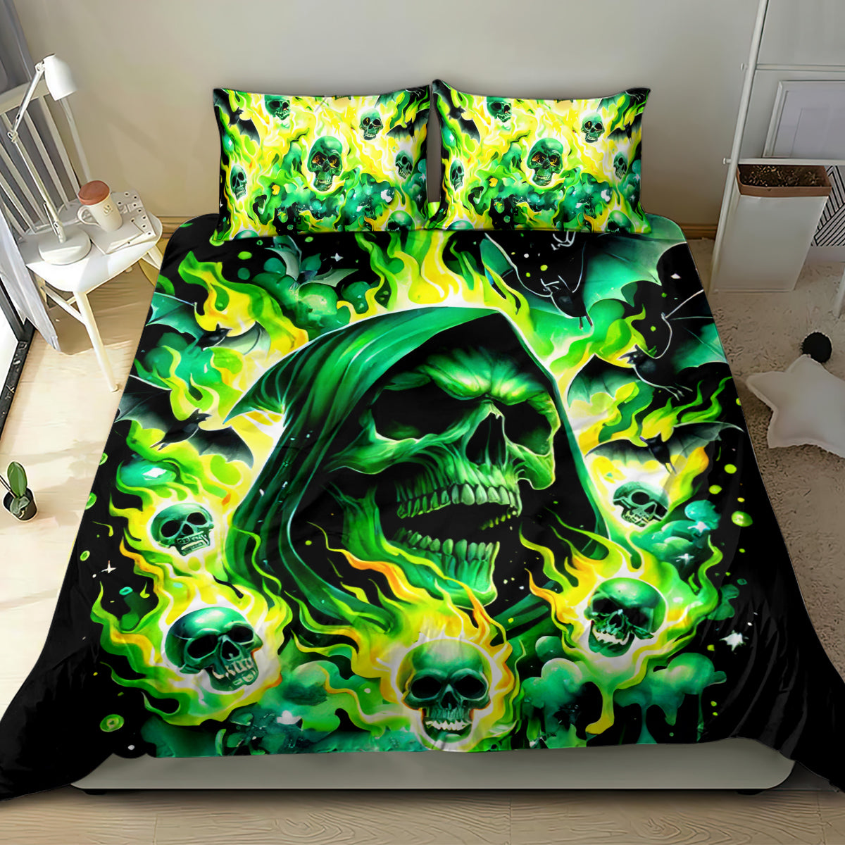 Flame Skull Bedding Set Heaven Don't Want Me Hell Afraid I Take Over DT01