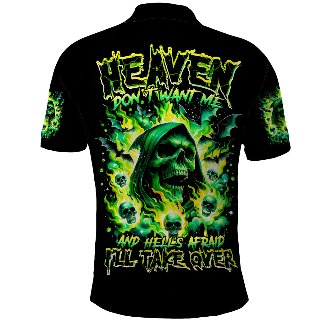 Flame Skull Polo Shirt Heaven Don't Want Me Hell Afraid I Take Over DT01
