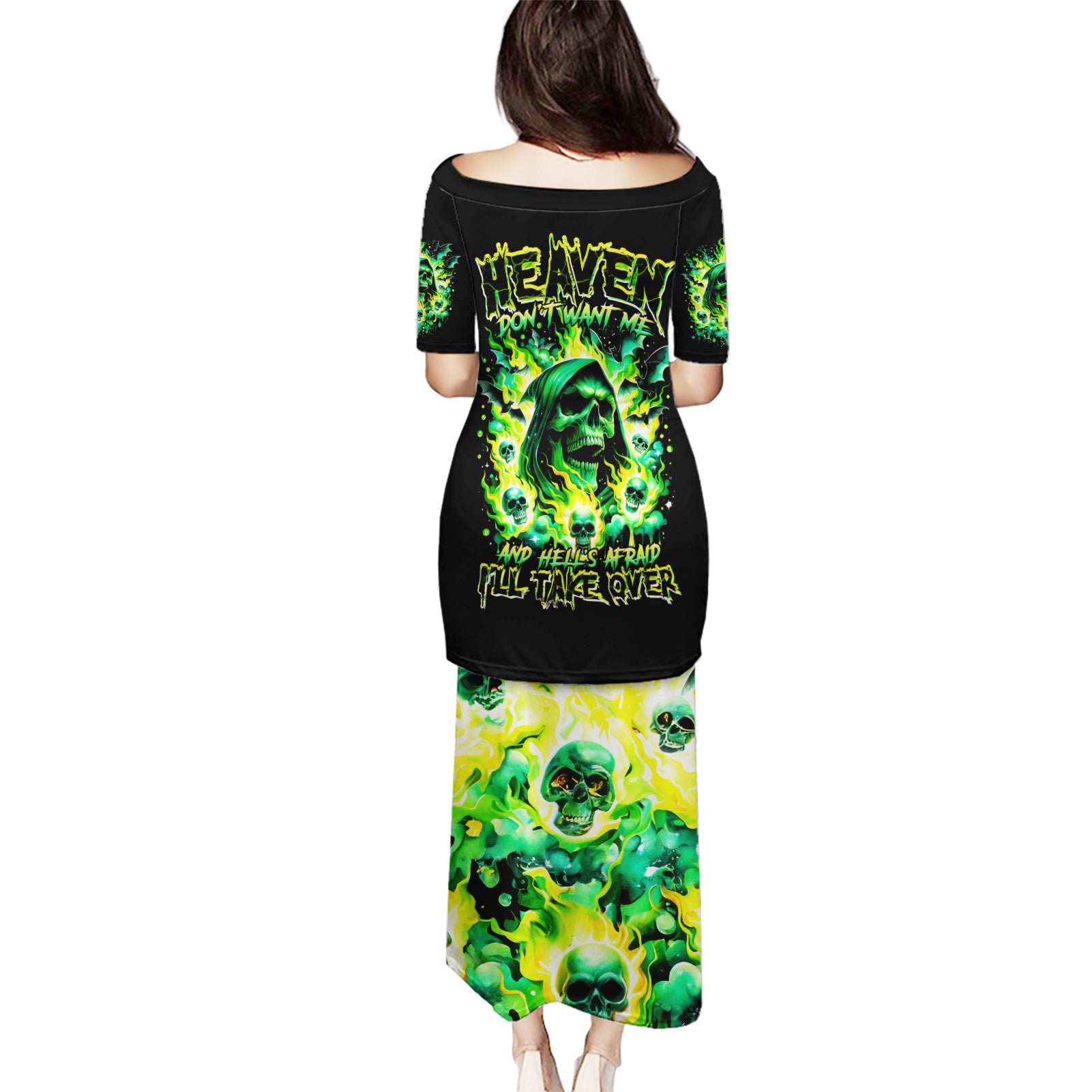 Flame Skull Puletasi Heaven Don't Want Me Hell Afraid I Take Over DT01
