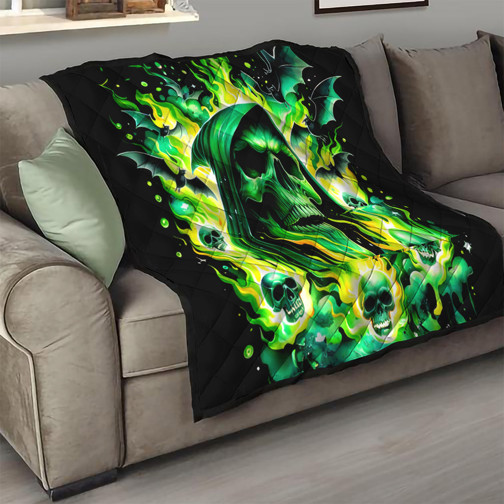 Flame Skull Quilt Bed Set Heaven Don't Want Me Hell Afraid I Take Over DT01