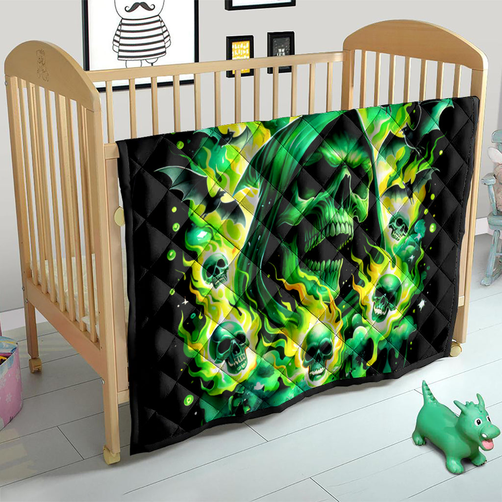 Flame Skull Quilt Bed Set Heaven Don't Want Me Hell Afraid I Take Over DT01