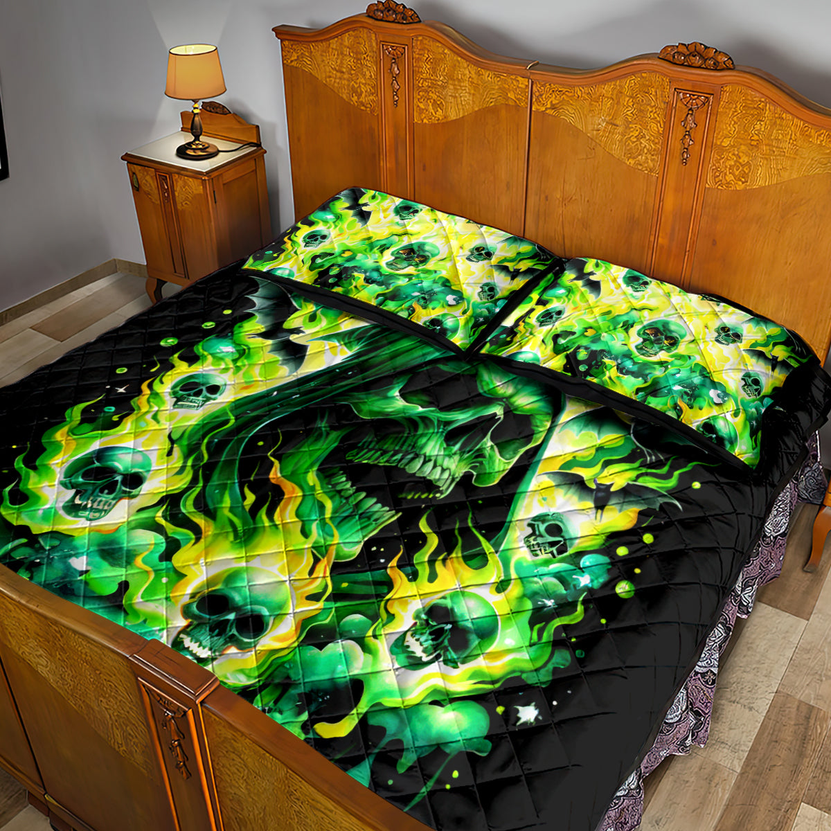 Flame Skull Quilt Heaven Don't Want Me Hell Afraid I Take Over DT01