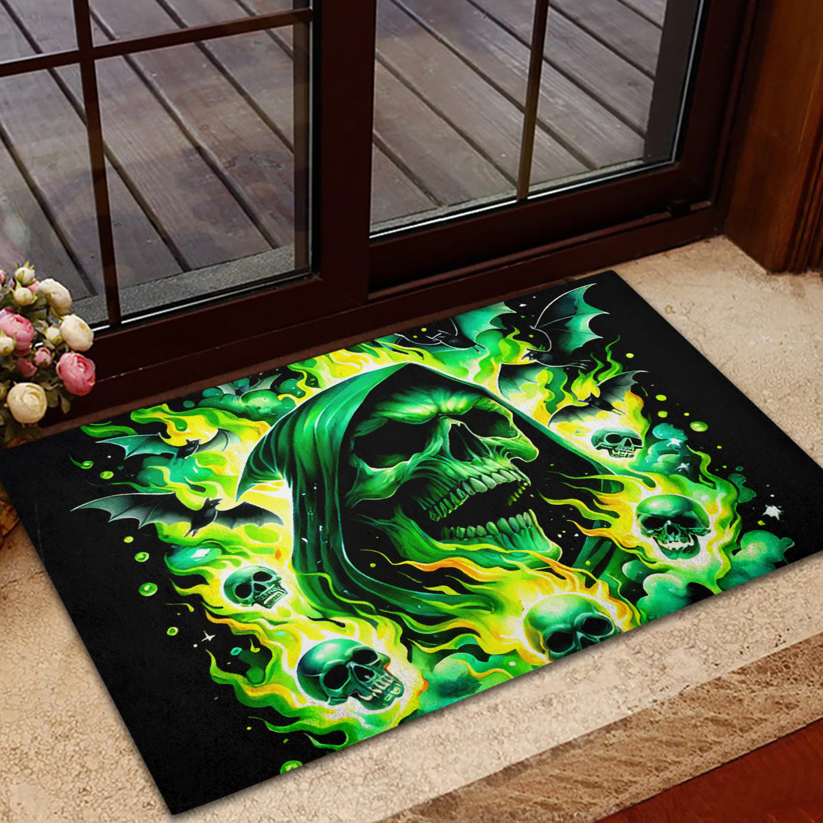 Flame Skull Rubber Doormat Heaven Don't Want Me Hell Afraid I Take Over DT01