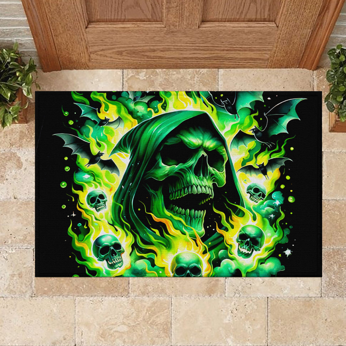 Flame Skull Rubber Doormat Heaven Don't Want Me Hell Afraid I Take Over DT01