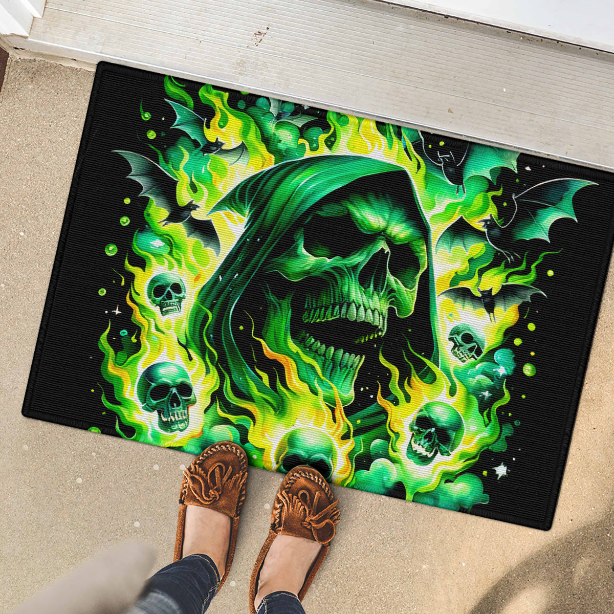 Flame Skull Rubber Doormat Heaven Don't Want Me Hell Afraid I Take Over DT01