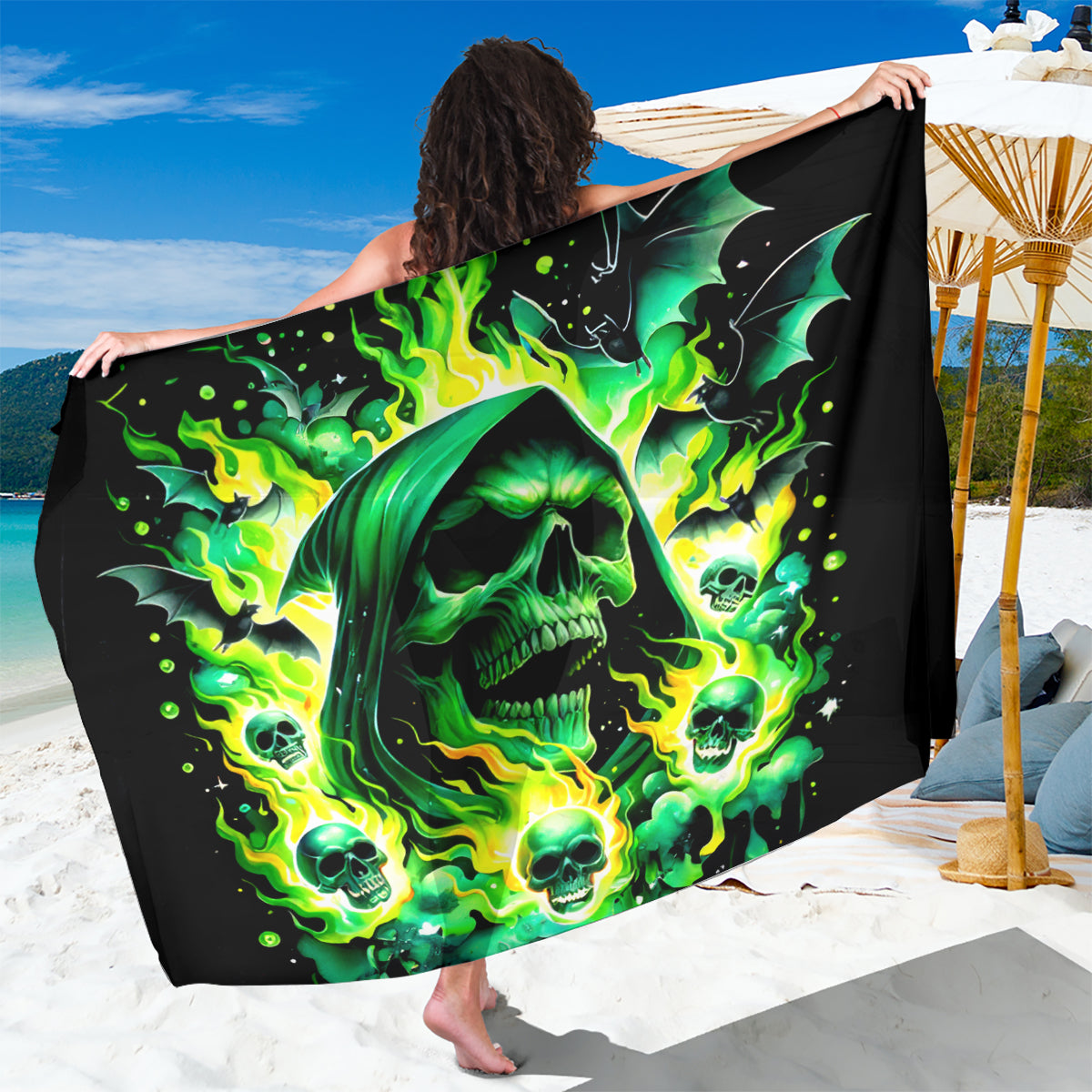 Flame Skull Sarong Heaven Don't Want Me Hell Afraid I Take Over DT01