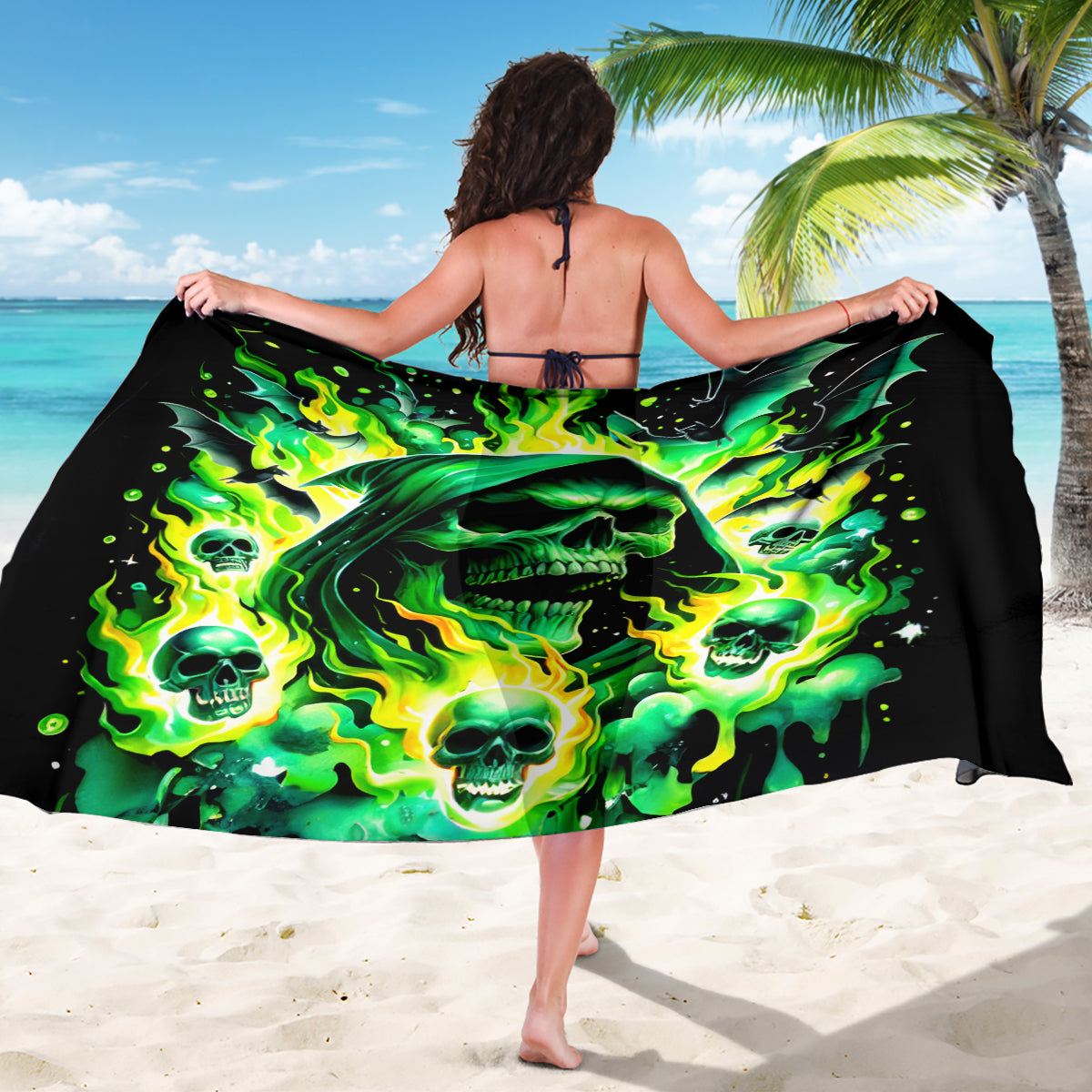 Flame Skull Sarong Heaven Don't Want Me Hell Afraid I Take Over DT01