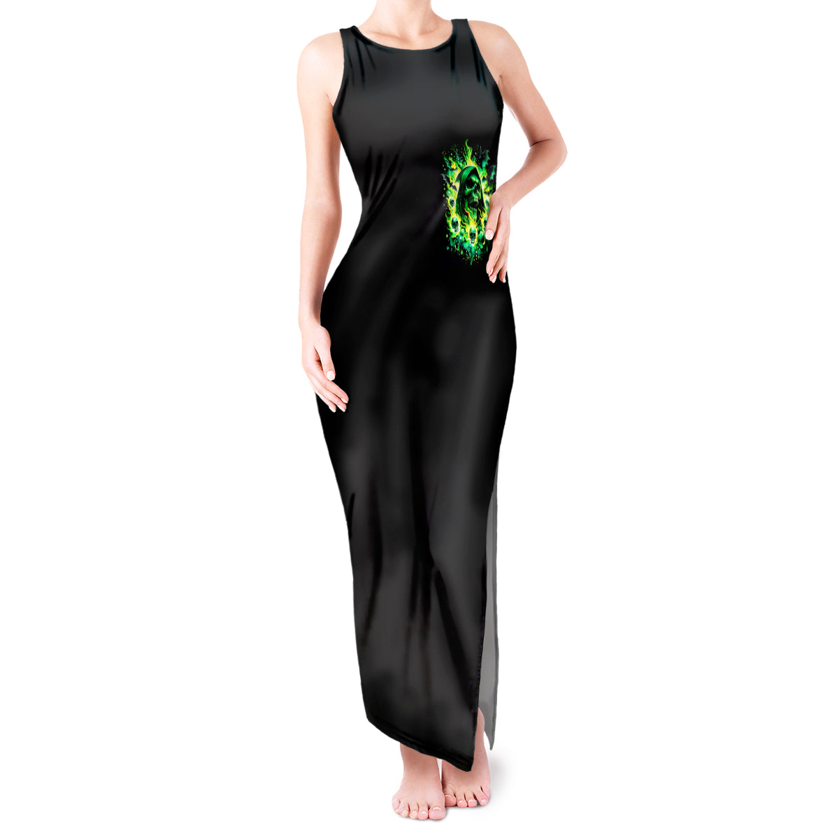 Flame Skull Tank Maxi Dress Heaven Don't Want Me Hell Afraid I Take Over DT01