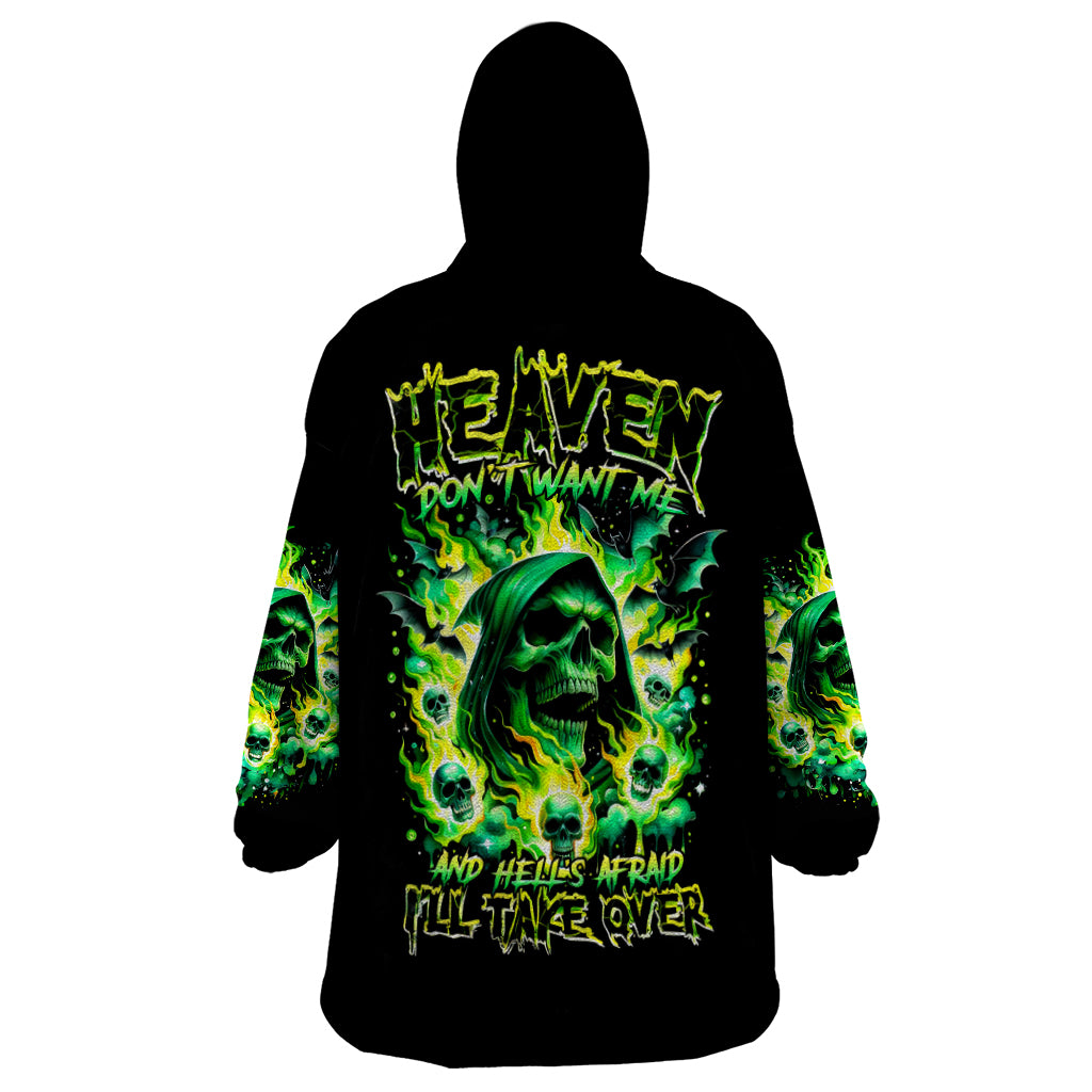 Flame Skull Wearable Blanket Hoodie Heaven Don't Want Me Hell Afraid I Take Over DT01