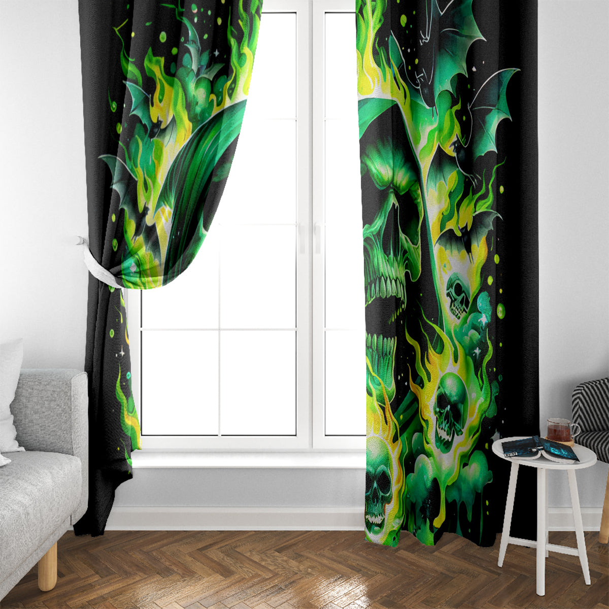 Flame Skull Window Curtain Heaven Don't Want Me Hell Afraid I Take Over DT01