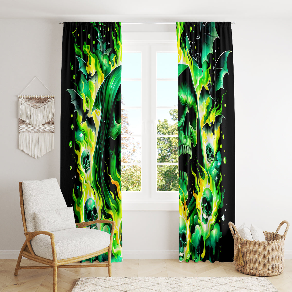Flame Skull Window Curtain Heaven Don't Want Me Hell Afraid I Take Over DT01