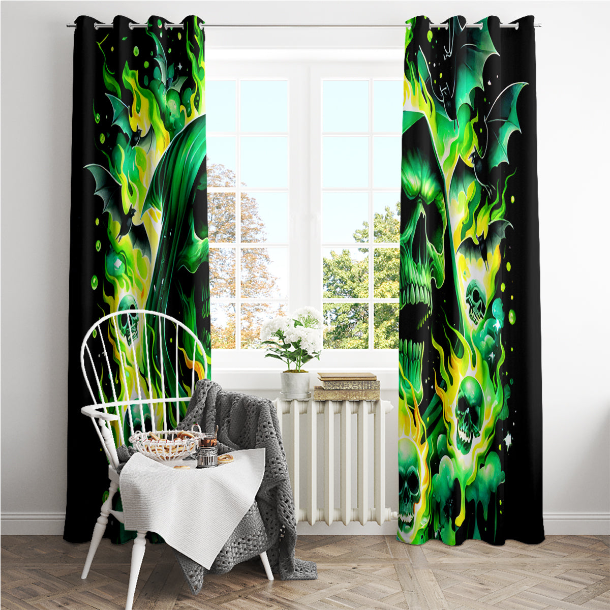 Flame Skull Window Curtain Heaven Don't Want Me Hell Afraid I Take Over DT01