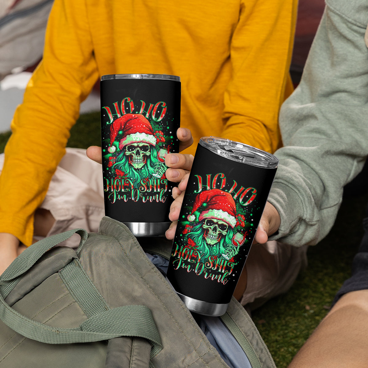 Christmas Skull Tumbler Cup Ho Ho Holy Shit I'm Drink