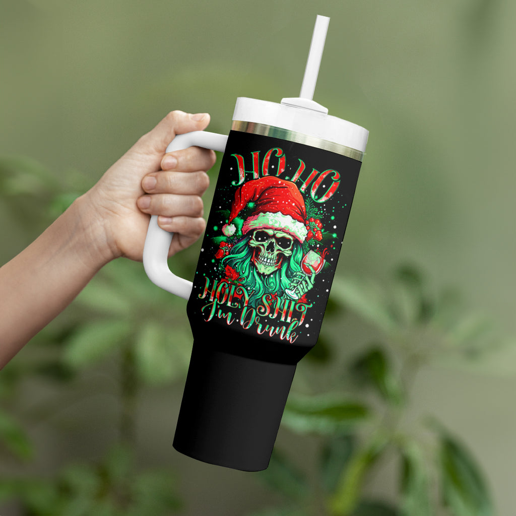 Christmas Skull Tumbler With Handle Ho Ho Holy Shit I'm Drink