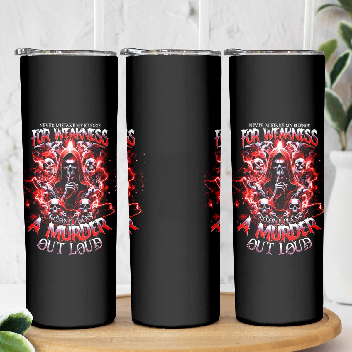 Thunder Skull Skinny Tumbler Never Mistake My Silence For Weakness