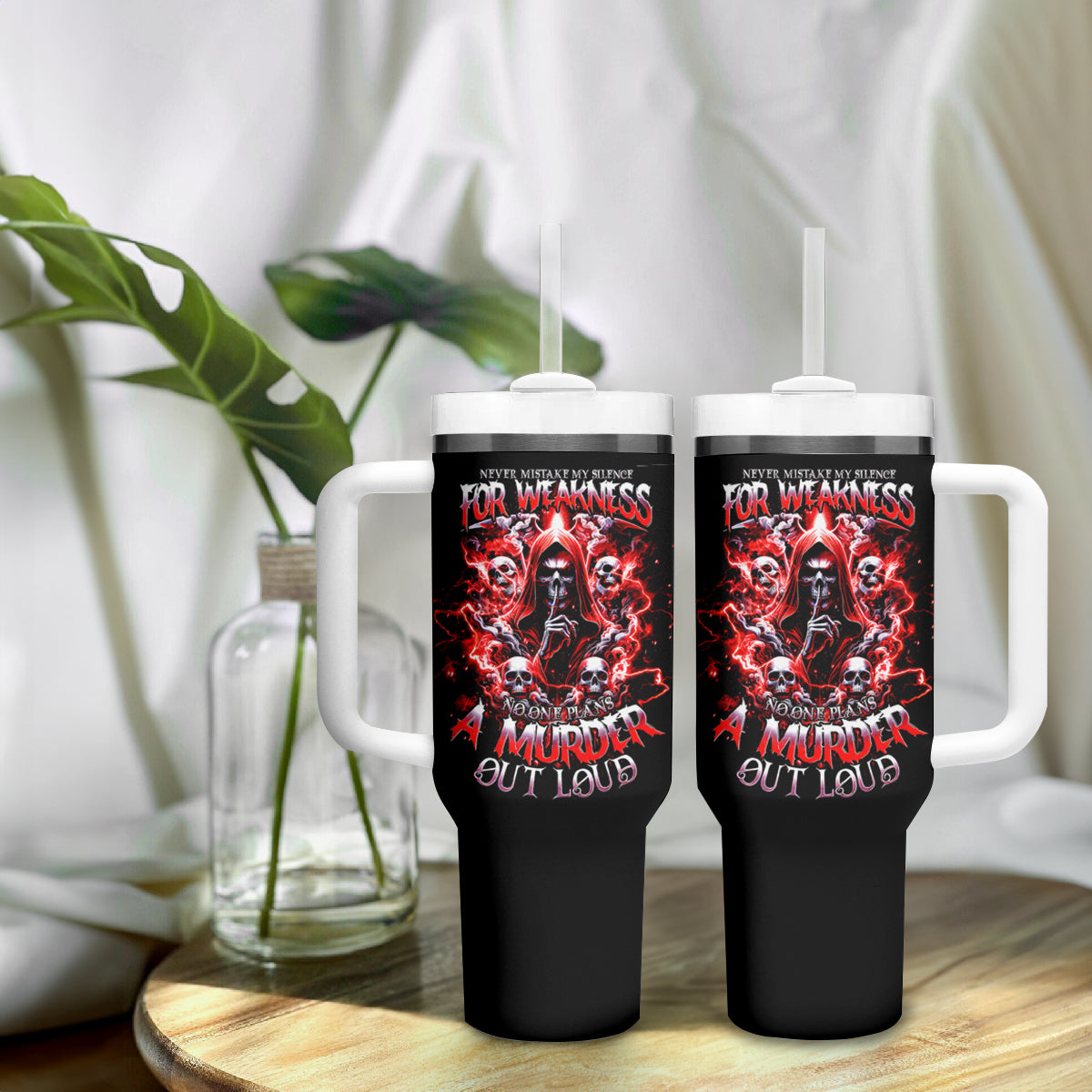 Thunder Skull Tumbler With Handle Never Mistake My Silence For Weakness