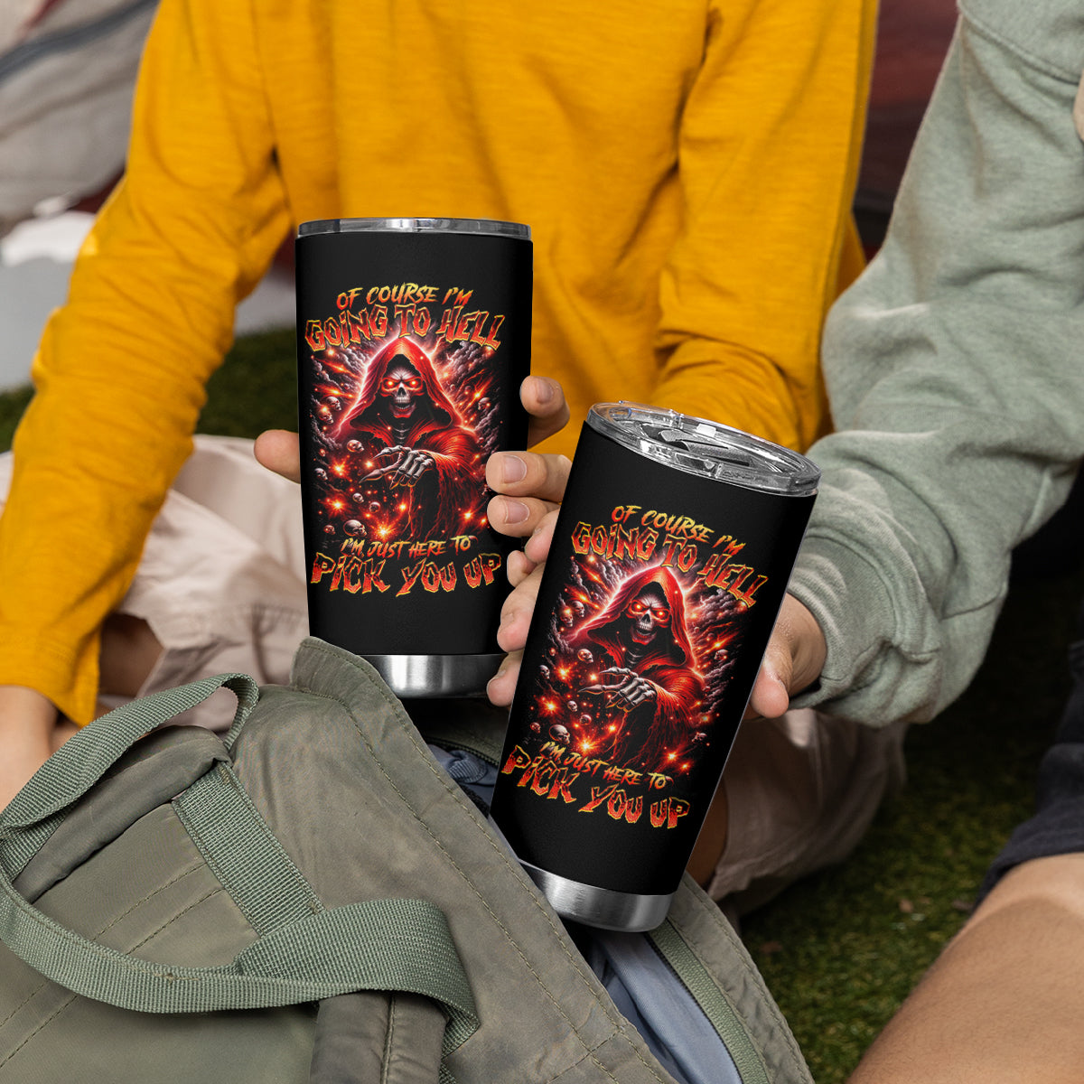 Flame Skull Tumbler Cup Of Course I'm Going To Hell Just Pick You Up