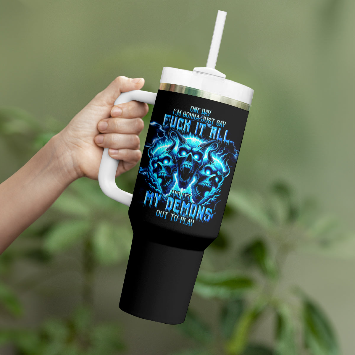 Demon Skull Tumbler With Handle One Day I Gonna Say Fuck It All