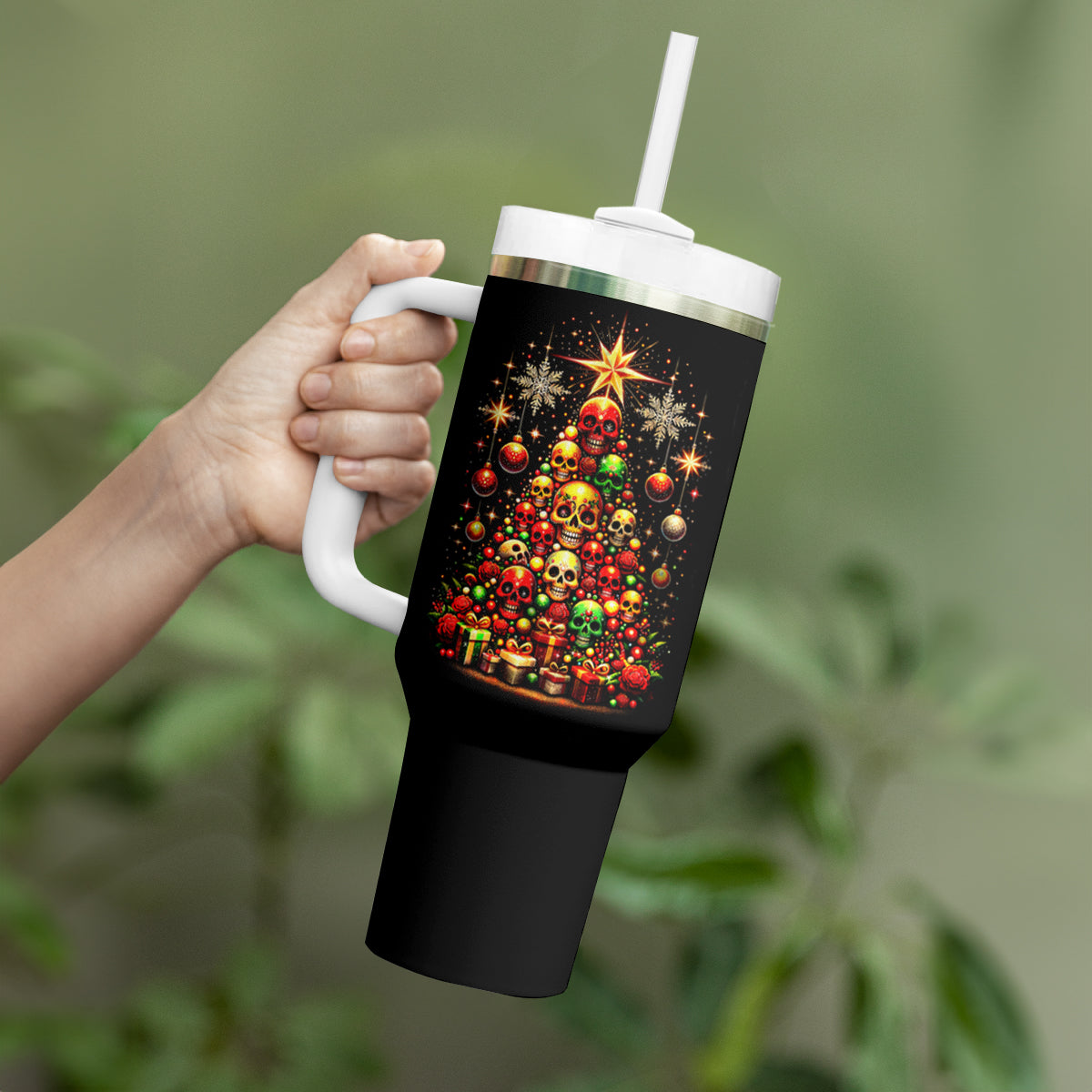 Christmas Skull Tumbler With Handle Christmas Tree Skull