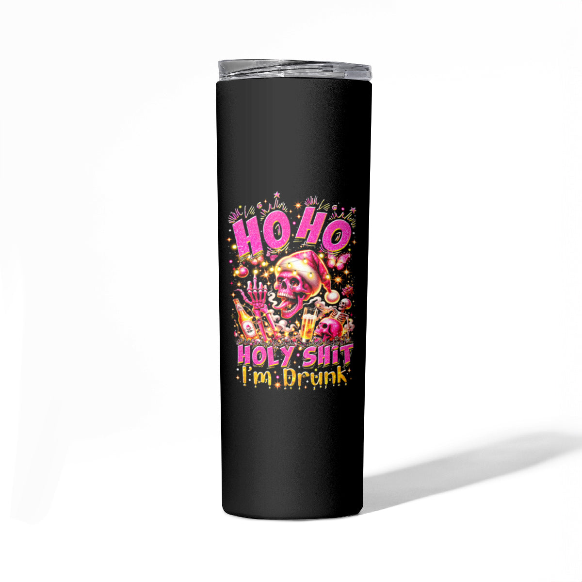 Christmas Skull Skinny Tumbler Ho Ho Holy Shit I'm Drink