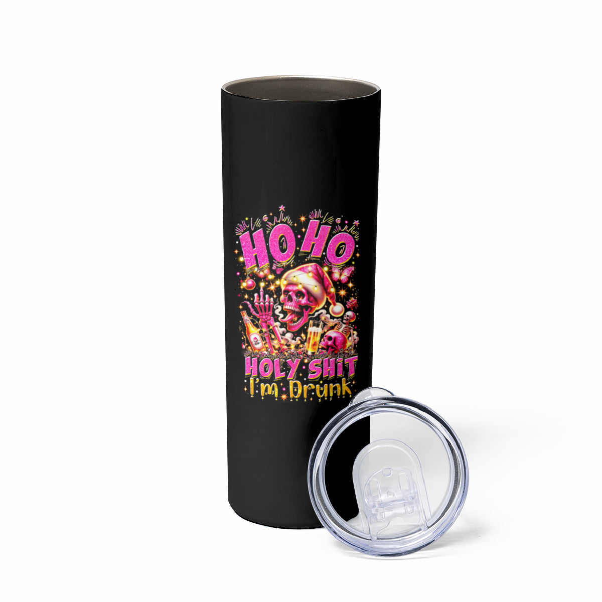 Christmas Skull Skinny Tumbler Ho Ho Holy Shit I'm Drink